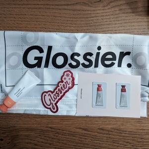 Glossier cloud paint, scarf, sticker, samples